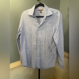 Blue pronto uomo white striped cotton button up medium Striped Men's Shirt